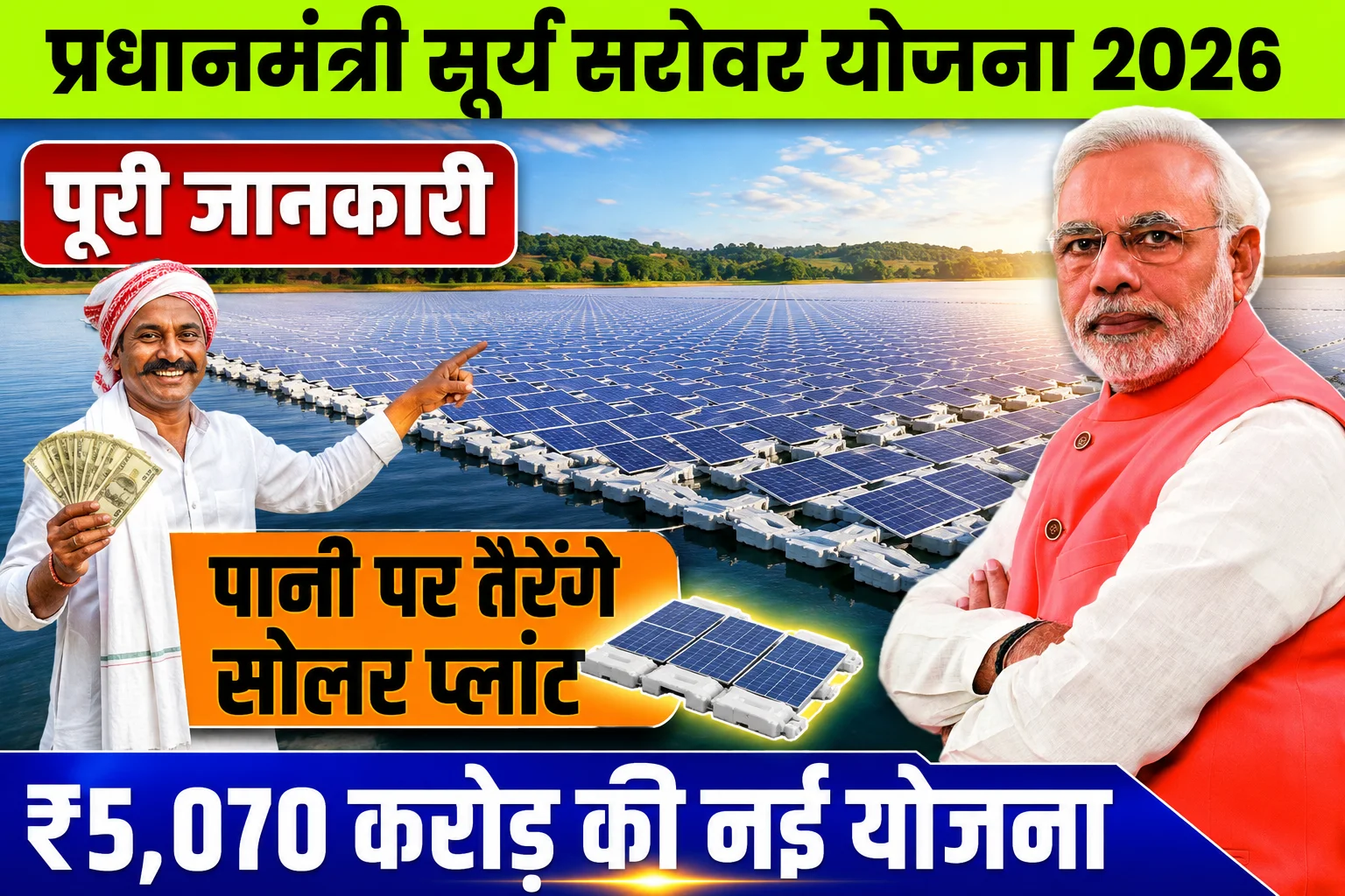 प्रधानमंत्री सूर्य सरोवर योजना 2026: पानी पर तैरेंगे सोलर प्लांट